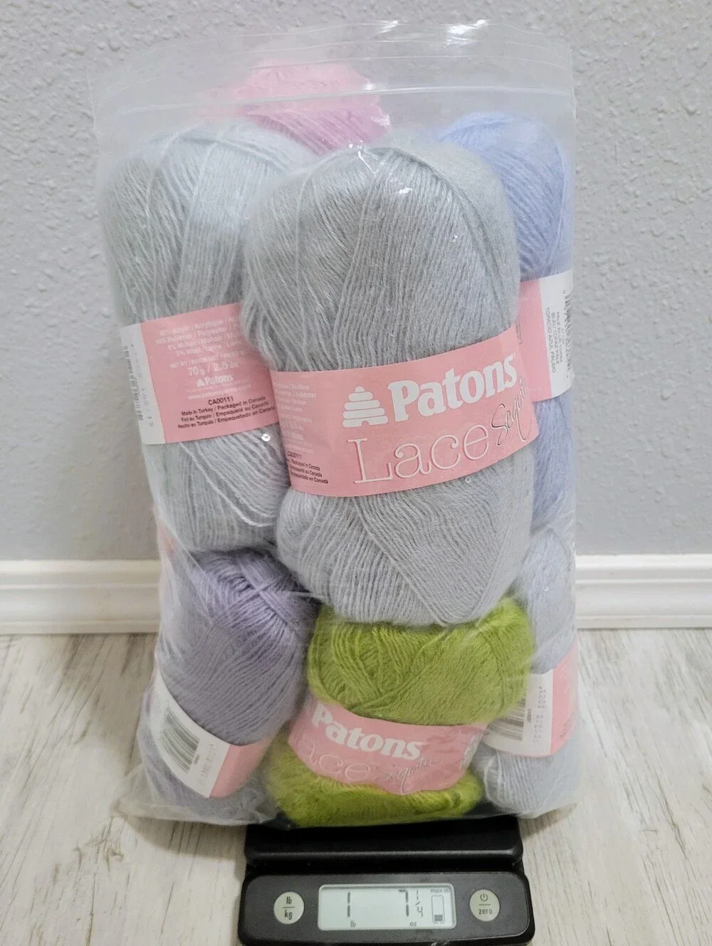 1.45 lb Lot 9 Skeins Patrons Lace Sequin Yarn Moonstone Pale Blue Topaz Amethyst